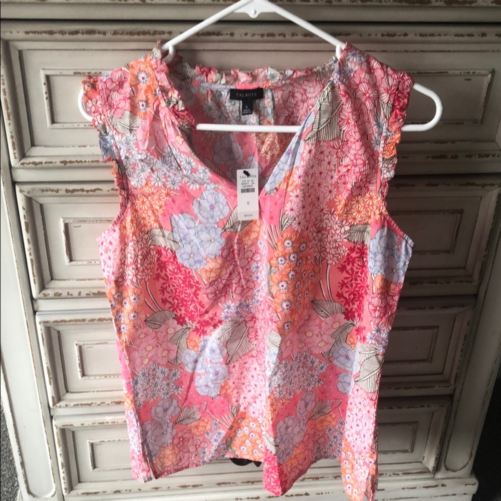 Talbots Pink Flutter Sleeve Blouse with Ruffled Details